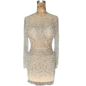 VA VA VOOM  Embellished Sheer Mini Dress - Size Medium